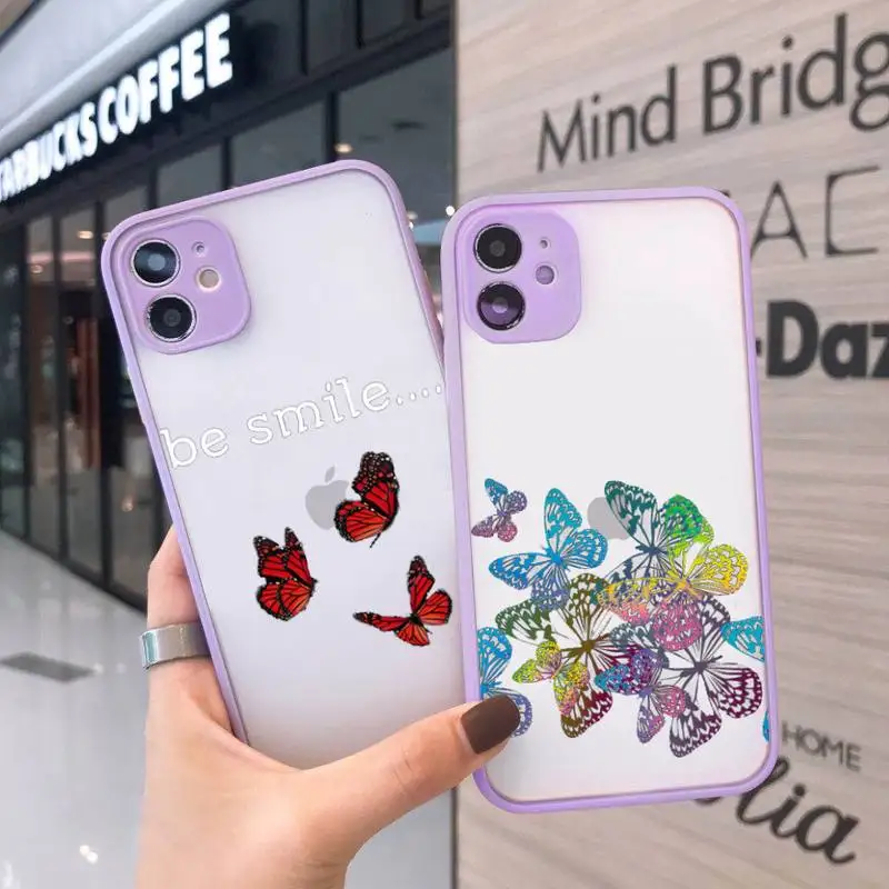 

Colorful butterflies Phone Case For iPhone 12 11 Mini Pro XR XS Max 7 8 Plus X Matte transparent Purple Back Cover