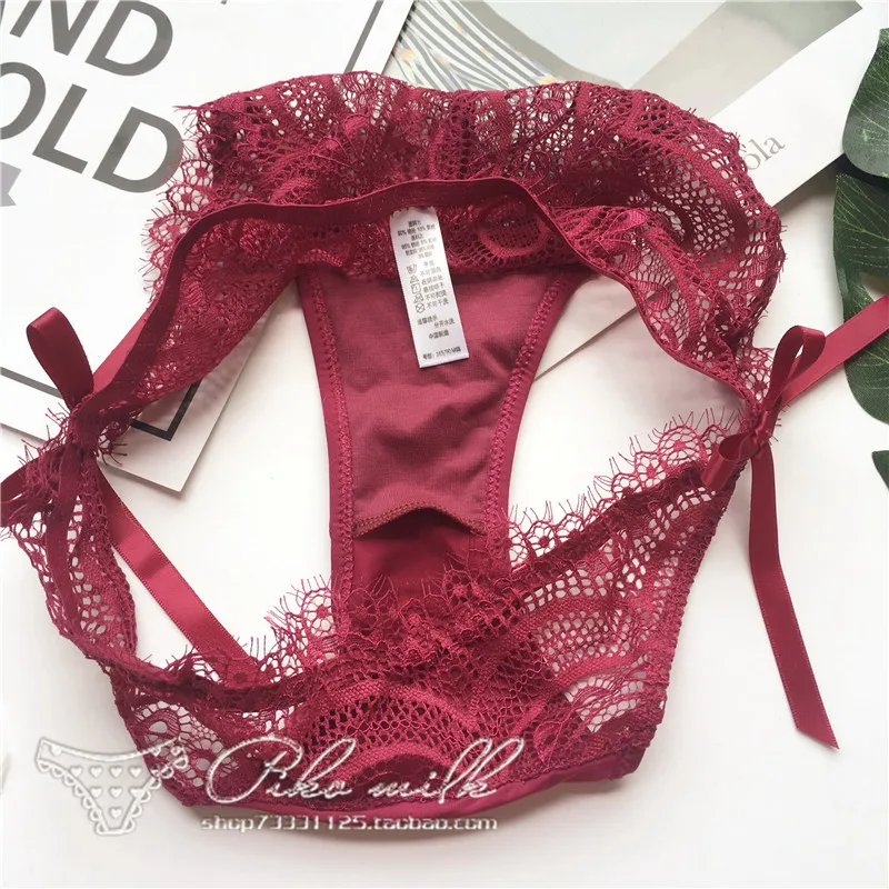 

European Style Sexy Underwear Fashion Pure Color Lace Bow Women Briefs Low Waist Hollow Out Breath Pantie Sexy Female Lingerie