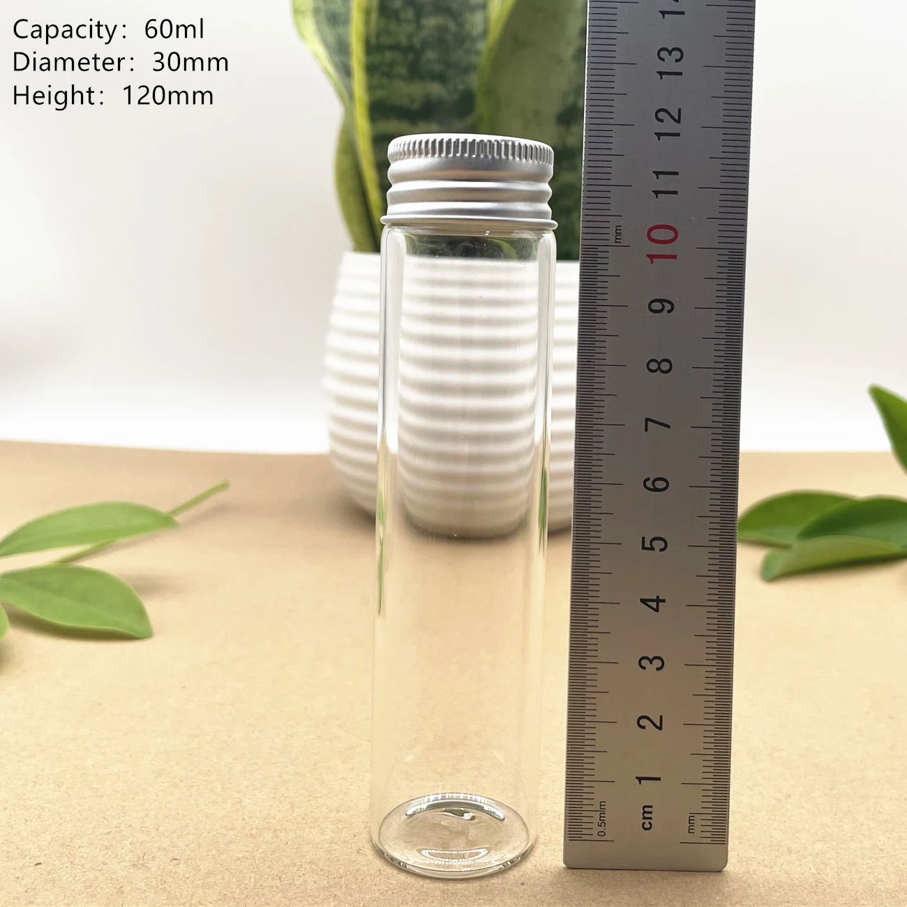 

12 PCS/lot 30*120mm 60ml Small Glass Bottles Aluminum Caps Glass Tiny Jars Vials Transparent Glass Containers Perfume Bottle