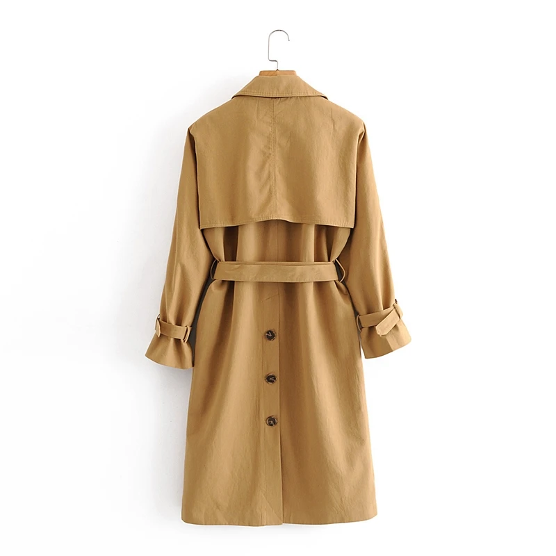 

YOSICIL Autumn Winter 2021 Women Long Trench With Belt Vintage Long Sleeve Windbreaker Single Breasted Pockets Outwear Coat