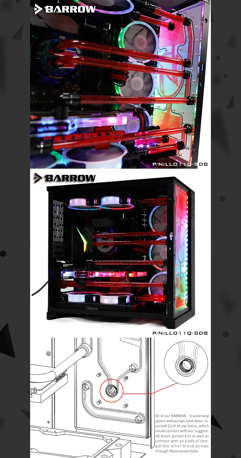 Курган LLO11Q-SDBV1, передние водные платы для Lian Li PC-O11 динамический чехол, для Intel cpu водоблок и один GPU здание