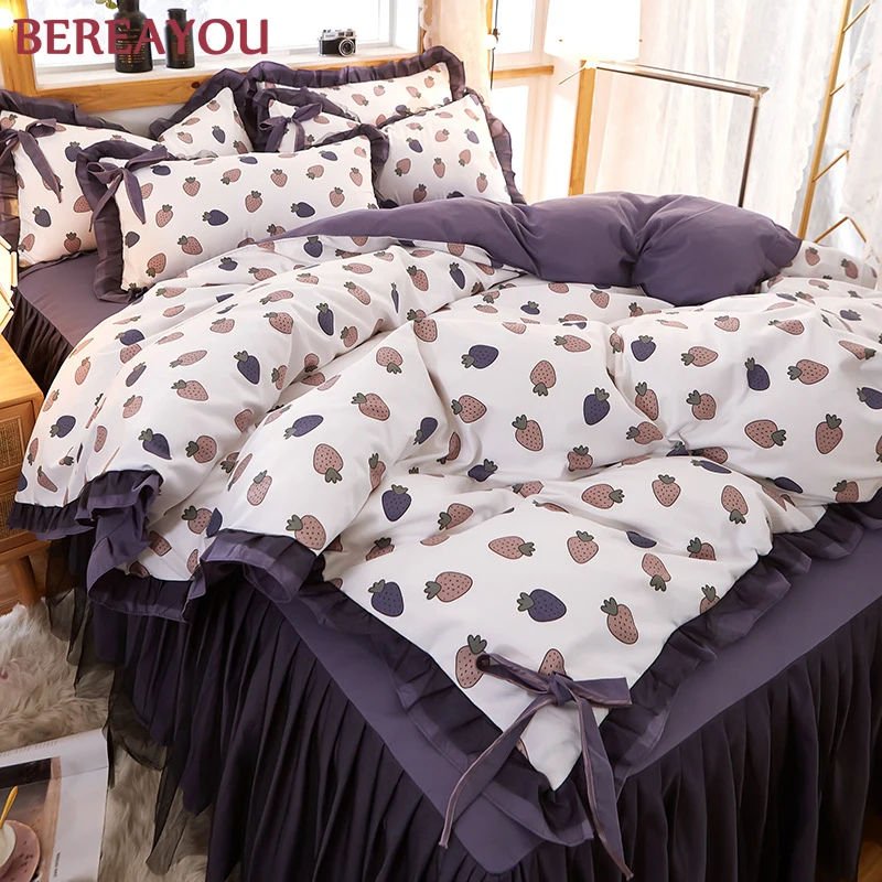 Preço Conjuntos De Cama De Luxo Roupa De Cama Confortável 4pcs Saia Da Cama Fronha Capa De Edredão Para Crianças Quarto Nordic Estilo Jogo De Cama King Size Rainha