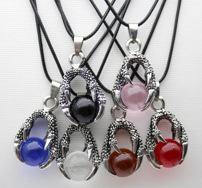 Круглые бусины из натурального камня с кристаллом в форме когтя дракона белая