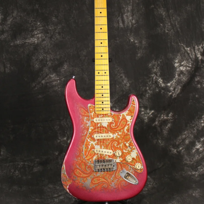 

High Quality Relic TL Electric Guitar Pink Paisley Print Body Maple Fingerboard Aged Chrome Hardware can be customized