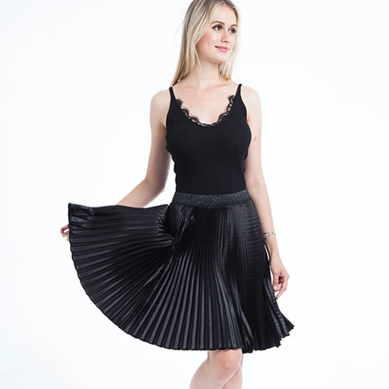 Женская модная атласная плиссированная юбка средней длины с высокой талией