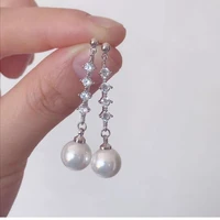 2021 new white round pearl earrings female genuine 925 sterling silver bizuteria korean long temperament drop earrings orecchini