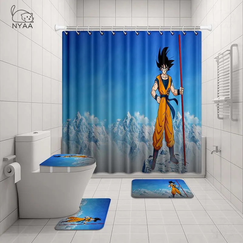 NYAA 4 шт. DRAGON BALL занавеска для душа стойка для тряпок крышка для унитаза коврик набор ковриков для ванной комнаты декор