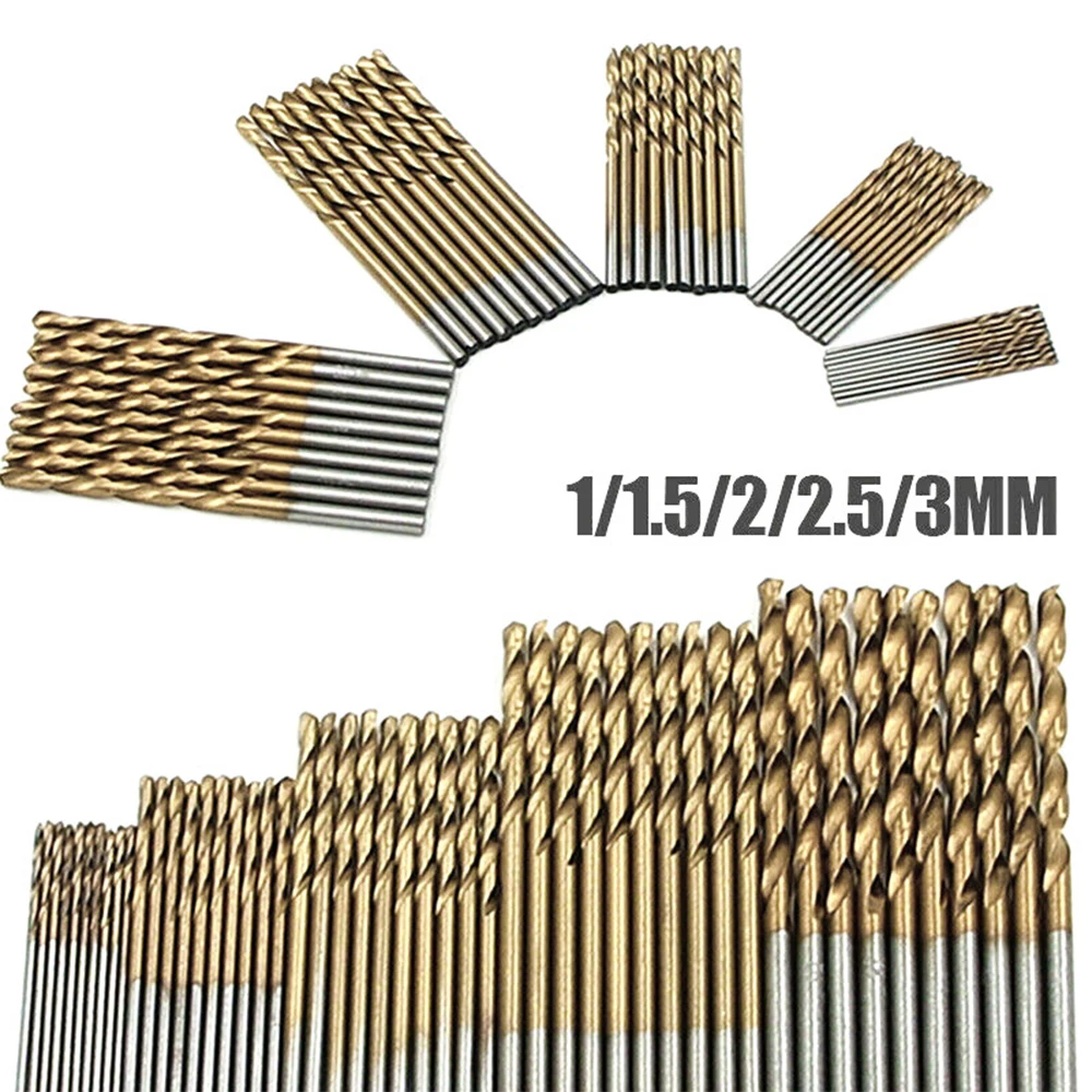 ALLSOME 50 шт. 1/1.5/2/2.5/3 мм сверла с титановым покрытием из быстрорежущей стали HT2392 + |