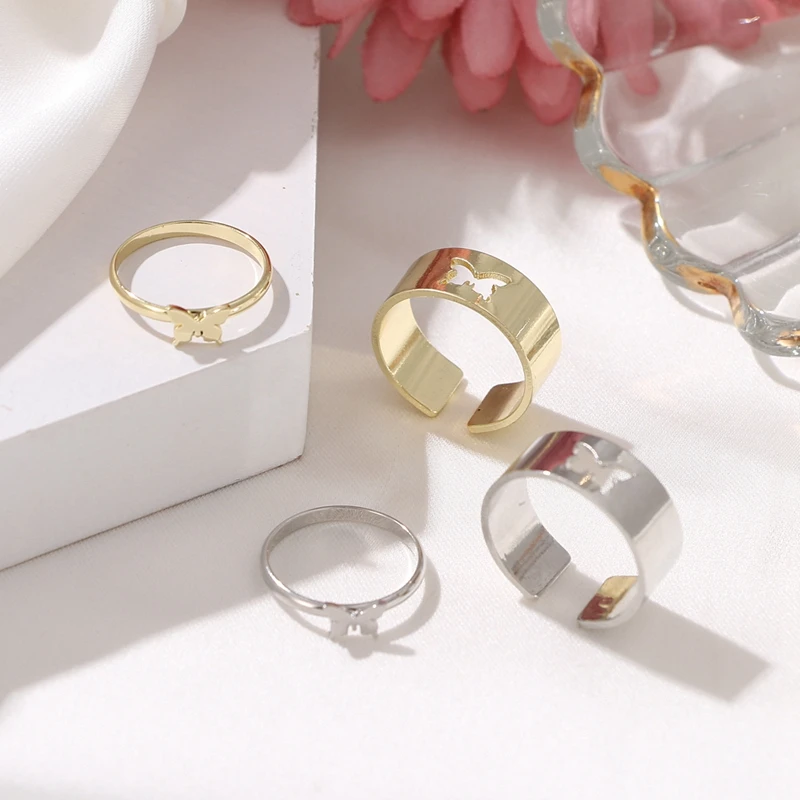

3Pcs Punk Gold Silver Color Adjustable Rings For Women Girls Butterfly Open Ring Set 2021 Trend Fashion Jewelry Gift