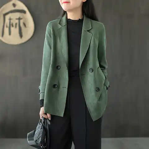 Женский замшевый пиджак с длинным рукавом, повседневный свободный винтажный пиджак с воротником-стойкой в Корейском стиле, модель M566 на вес...