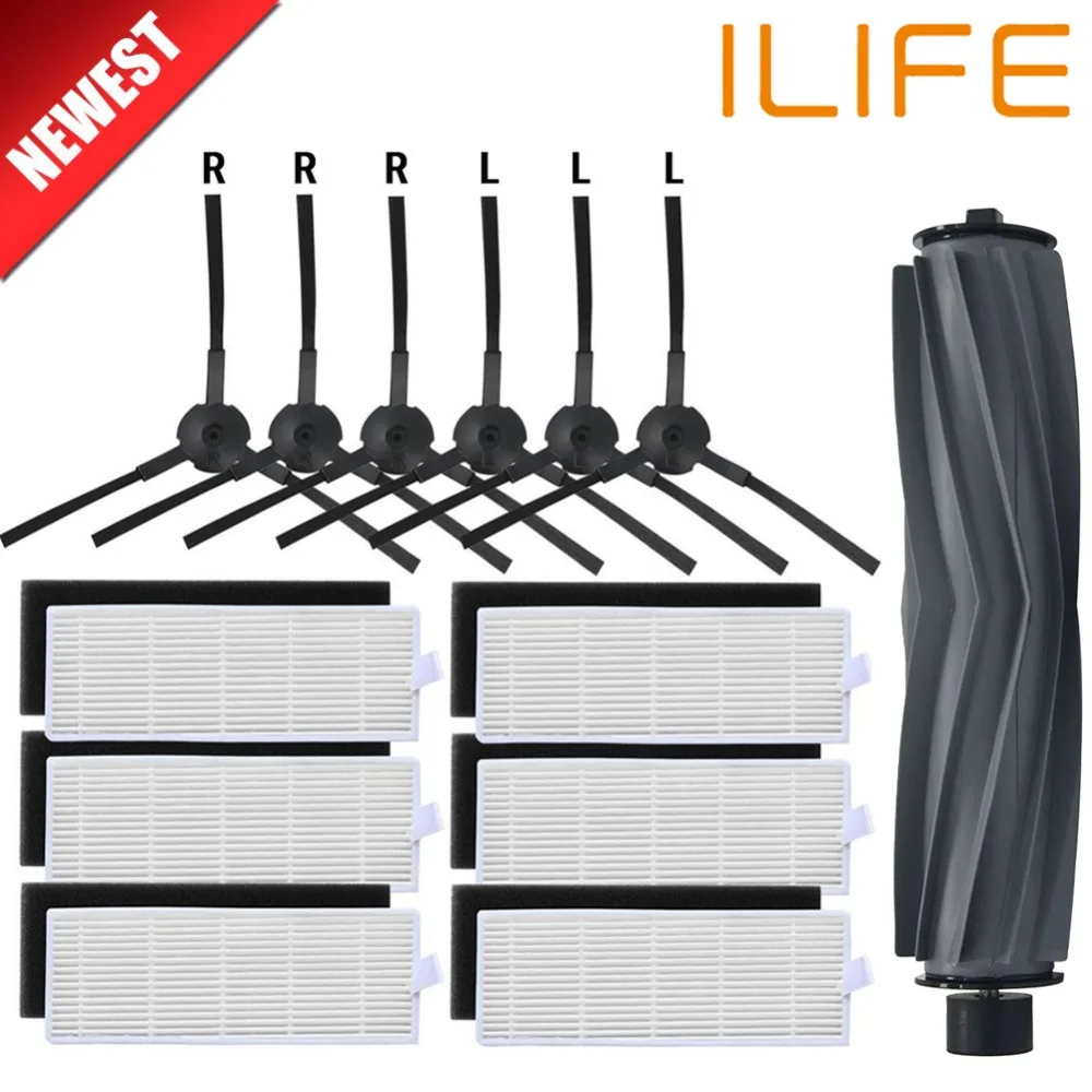 

1*Main Brush+6*pair(Black+white)HEPA Filter+6*Side Brushes for ILIFE A8 A6 danhui Robot Vacuum Cleaner Parts ilife a8