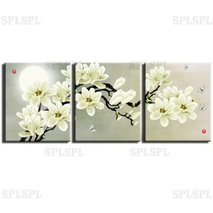 Современная абстрактная настенная декорация, уникальное цветочное искусство, масляная живопись на 3 холстах без рамки для гостиной дома.