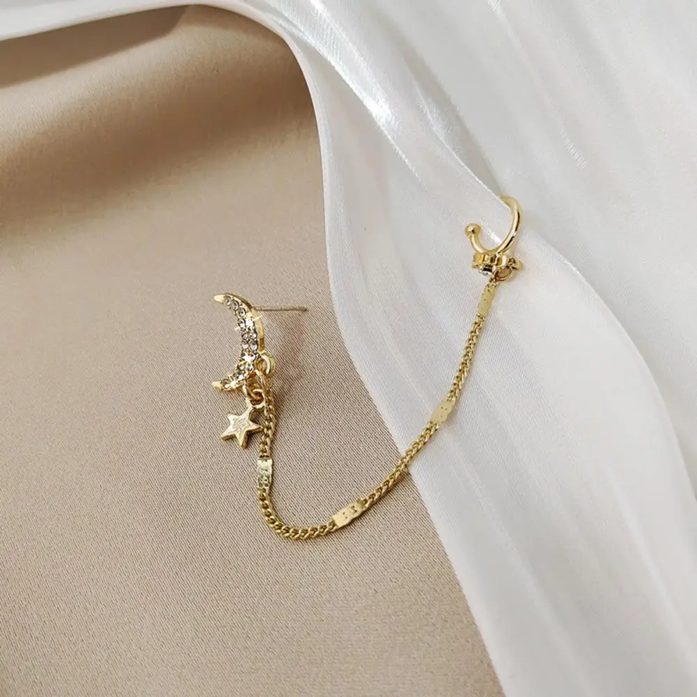 

1Pc Trendy Dangle Earring Moon Star Rhinestone Exquisite Long Chain Drop Alloy Ear Cuff Earring for Outdoor