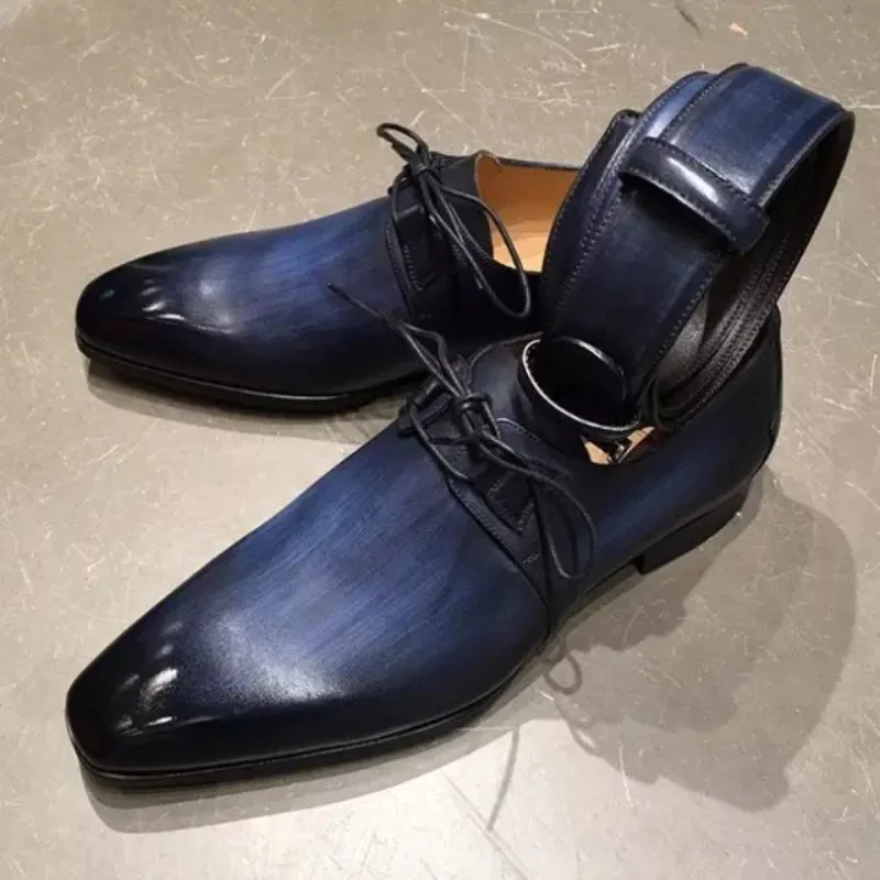 

Men's Pure Color Gradient Handmade PU Low Heel Strap Pointed Toe Four Seasons Fashion Trend Business Casual Shoes ZQ0036