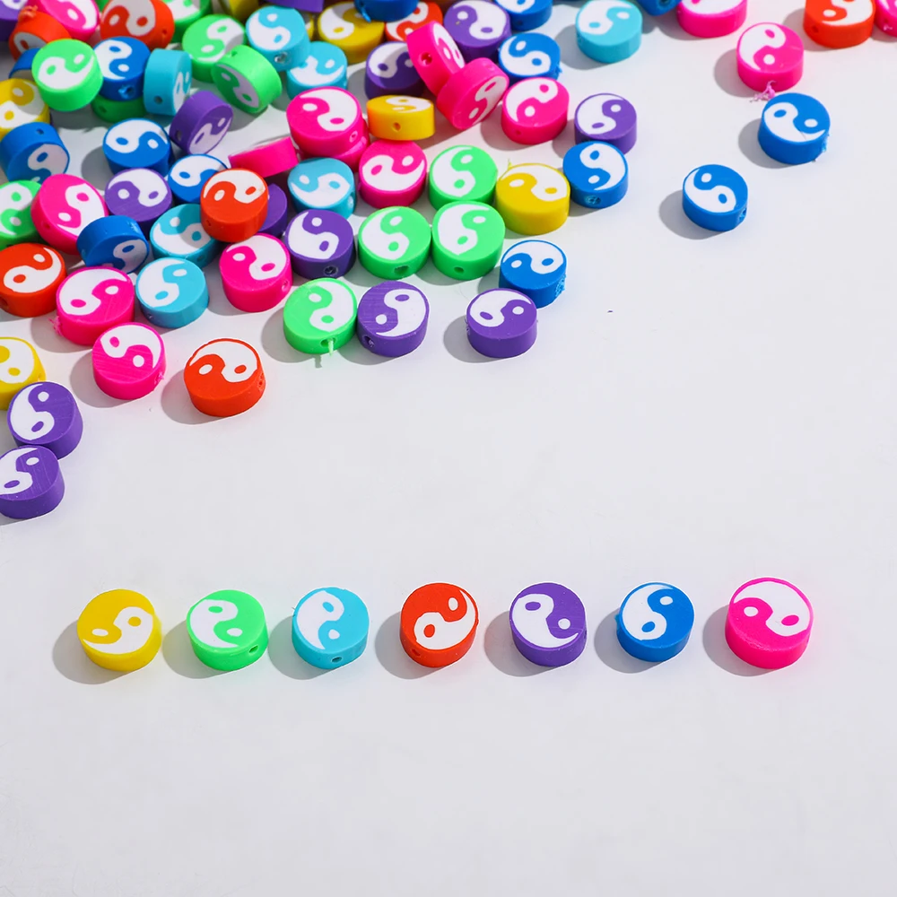 40 шт./лот разноцветные Круглые бусины Инь Янь из полимерной глины разделительные