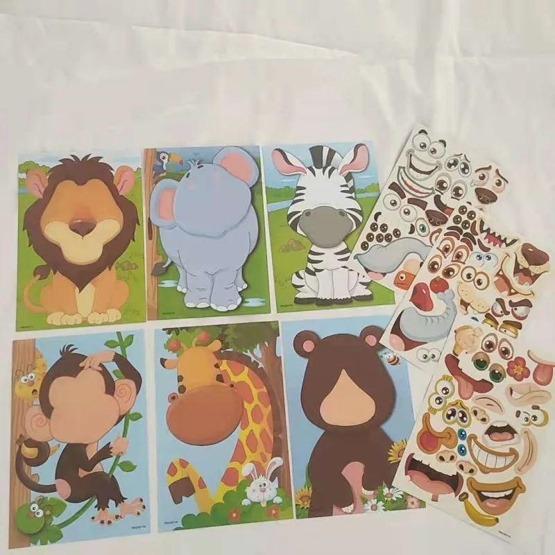 Наклейки пазлы сделай сам для детей животные принцессы динозавры игра сборная