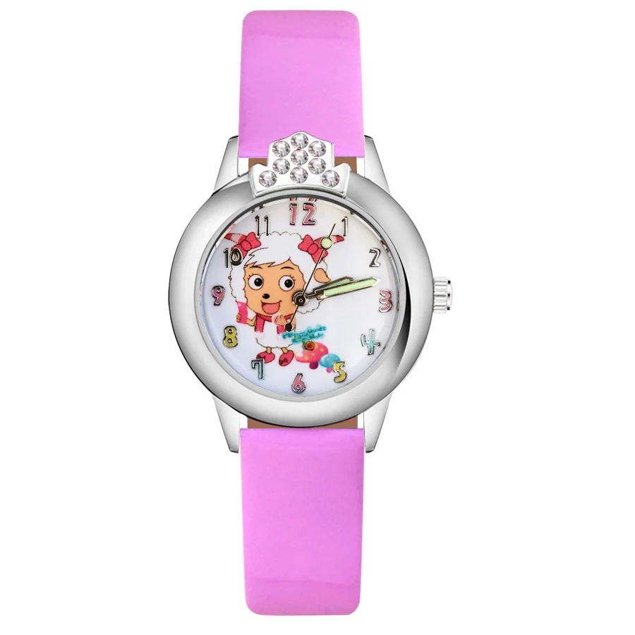 

Cartoon Cute sheep Crystal style Children's Watches Kids Student Girls Boys Quartz Leather strap Wrist Watch JK138