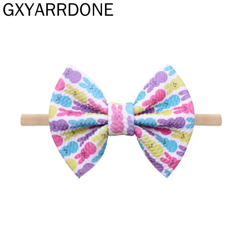 

2020 Пасхальный кролик 4 ''вафельный волос бант из нейлона повязка на голову для девочек детский фестиваль эластичная нейлоновая Повязка На Го...