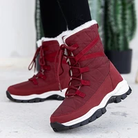 winter women boots warm plush mid calf women snow boots lace up outdoor waterproof hiking boots chaussures femme plus size 42