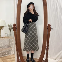 plus size harajuku long skirt korean grey plaid skirt women zipper high waist school girl pleated plaid skirt vintage long skirt