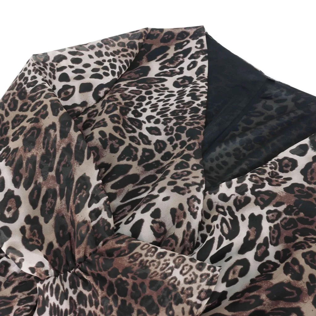 

Boho Sexy Dress Women Fashion V Neck Casual Leopard Print Loose Long Sleeve Dress Vintage Mini Dresses Vestidos Robe Femme