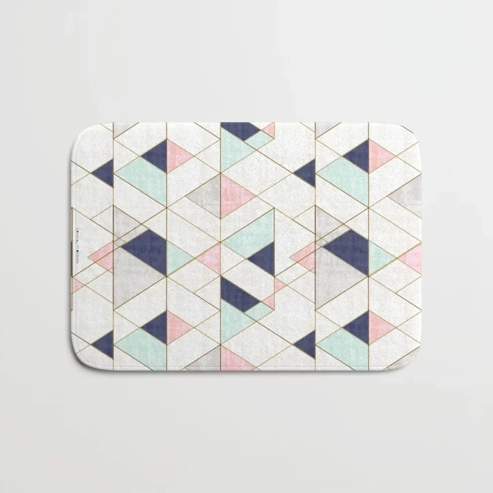 Скандинавский коврик для двери с треугольниками темно синие румяна мятный