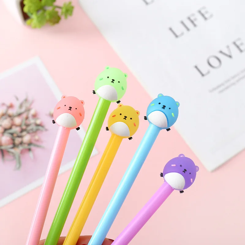 

40 pcs/lot Cartoon Little Hamster Gel Pen Cute 0.5 mm black Ink signature Pen Promotional Gift Stationery School Supplies