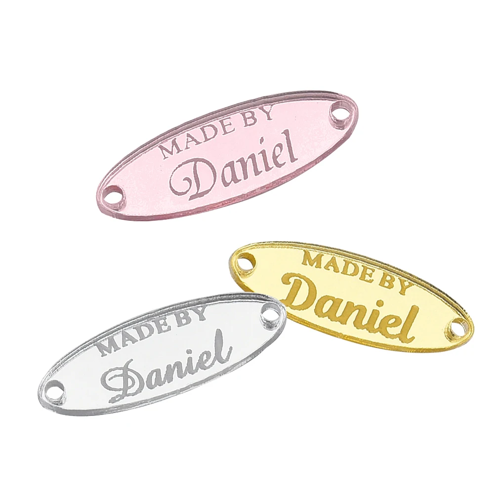

Personalized Hand Made Tags Clothing DIY Gift Rectangle Acrylic Handcraft Label for Handmade Clothes Name Customize Ellipse