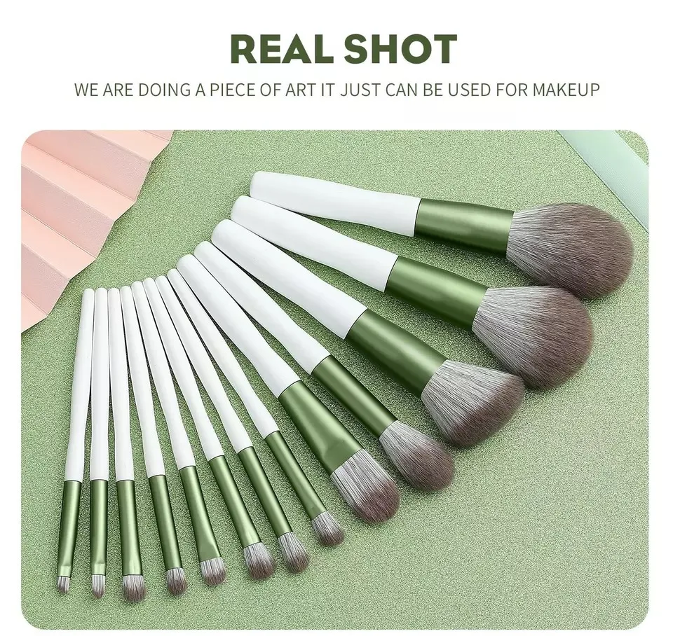 Набор профессиональных кистей для макияжа Lemoda 13 шт. зеленые тени век кисти пудры