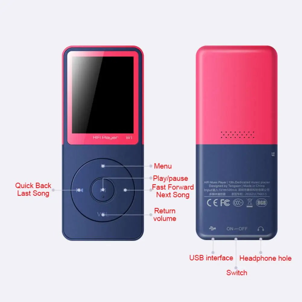 W1 MP3 плеер Кнопка управление внешний звук релиз функция HIFI портативный Walkman с
