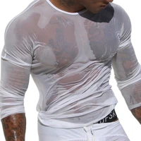 clever menmode unique t shirt men sexy transparent long sleeve tees tops t shirt undershirt see through fitness slim casual