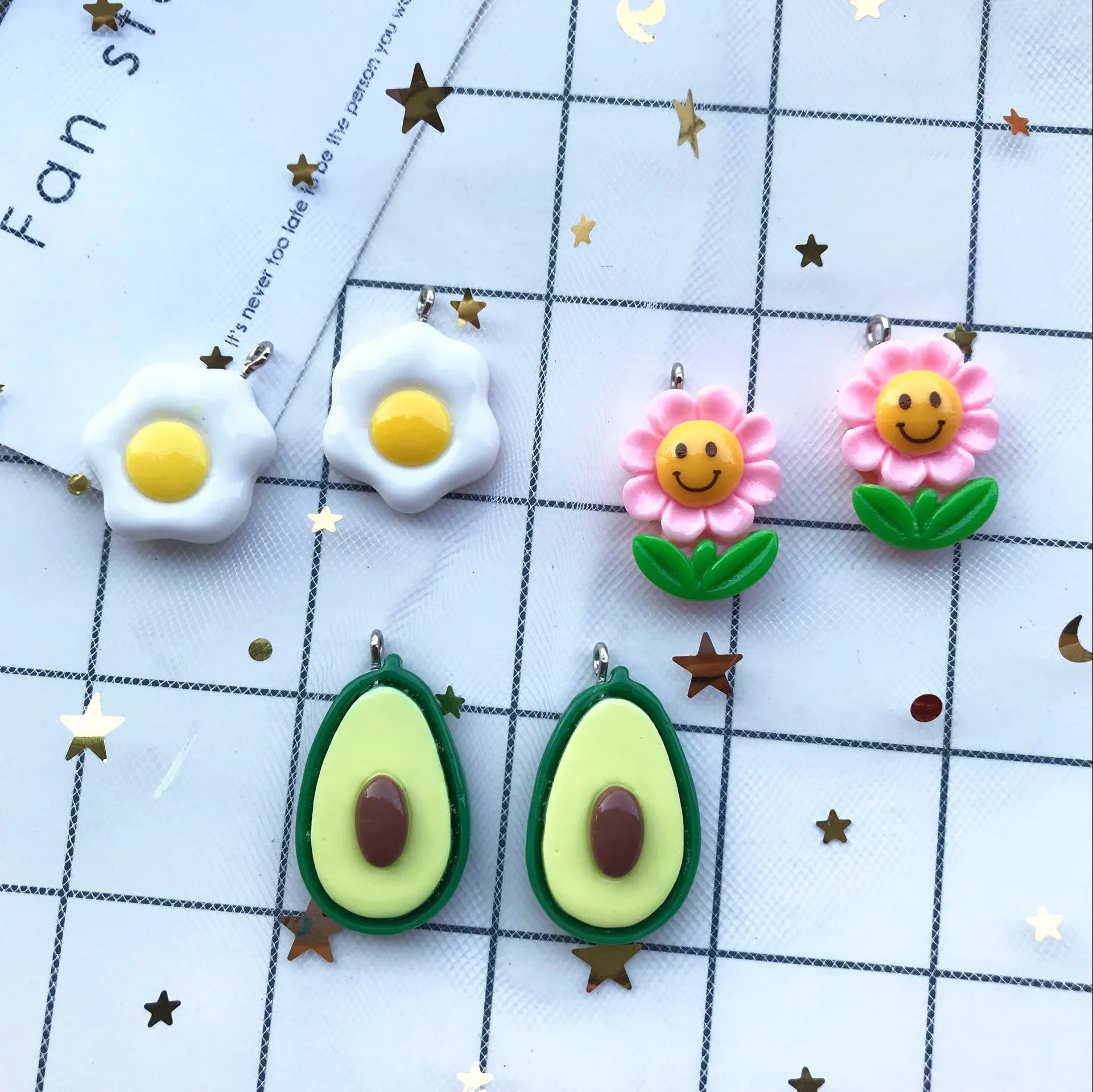 mix 10pcs kawaii resin Flat back flowers egg avocado charms diy earring Key chain charms for DIY Student supplies decoration