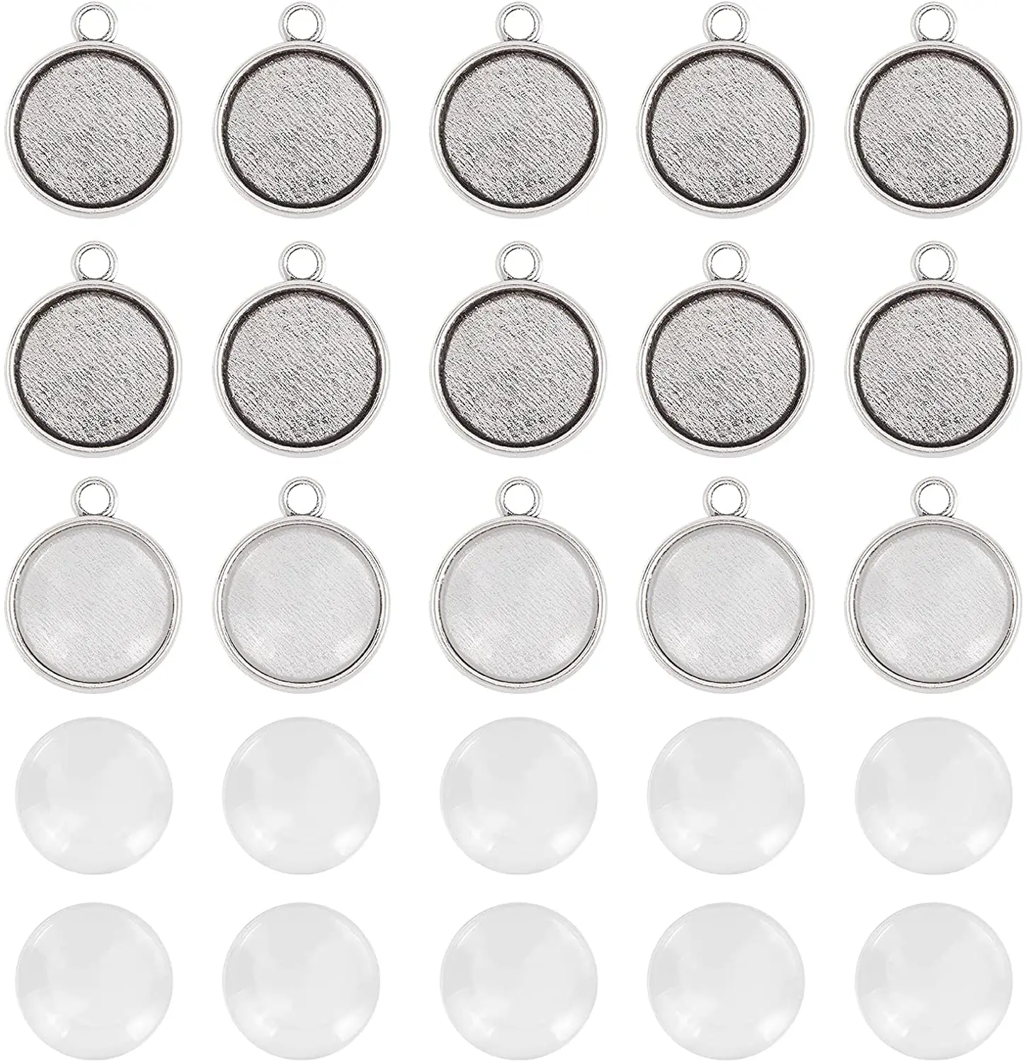 

100 sets of 12mm round pendant kits 100 edging pendants and 100 DIY jewelry making glass cabochon antique silver