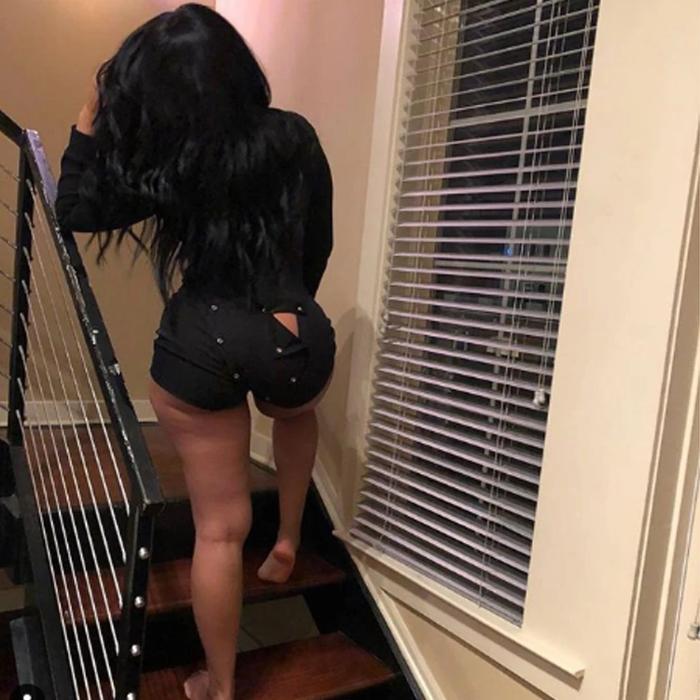 

Sexy Lady Romper with butt flap Jumpsuit Long Sleeve Leotard Playsuit Top Bodycon Sleepwear