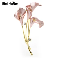 wulibaby new enamel lily flower brooches for women 3 color weddings banquet office brooch pins gifts