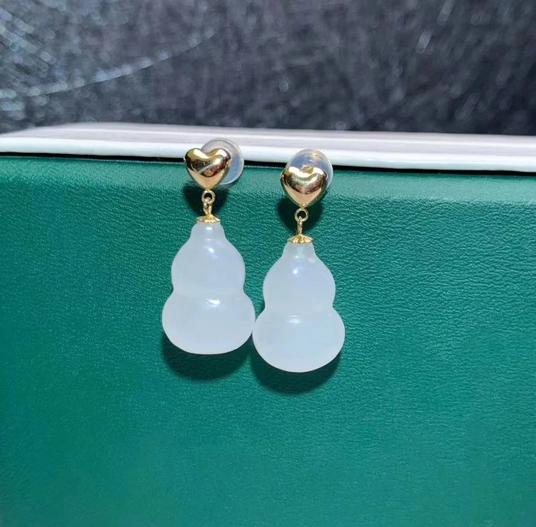 

SHILOVEM 18k yellow gold Natural white Jasper drop earring classic fine Jewelry women wedding gift new plant myme10.515.5668hby