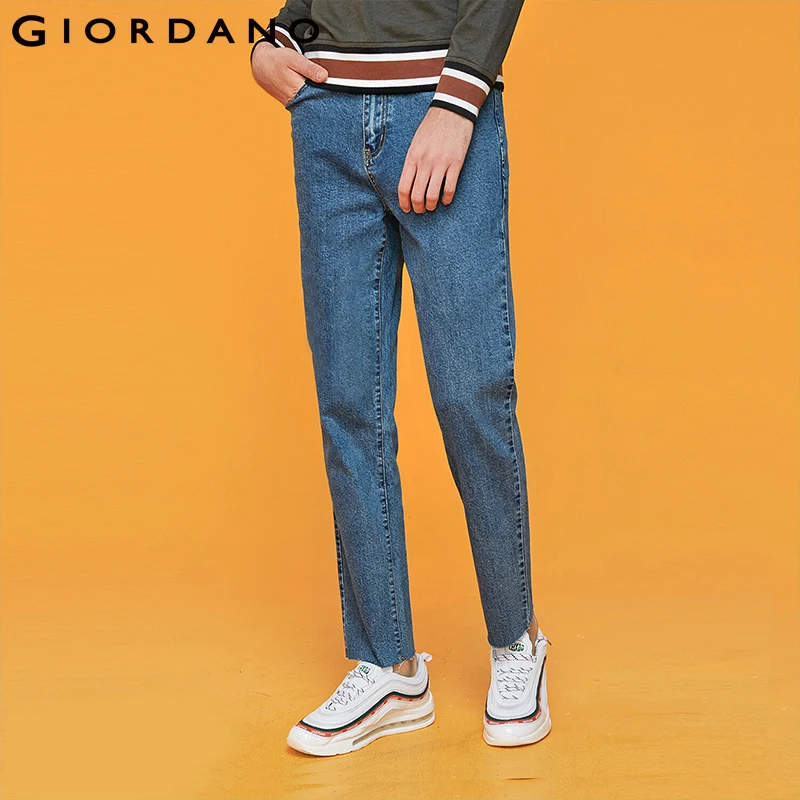 Мужские утолщенные джинсы Giordano потертые со средней посадкой с пятью карманами