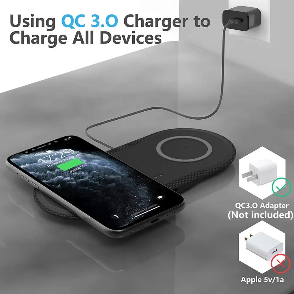 Беспроводное зарядное устройство FDGAO 2 в 1 для Samsung S24 S23 iPhone 15 14 13 12 11 XR X Airpods Pro