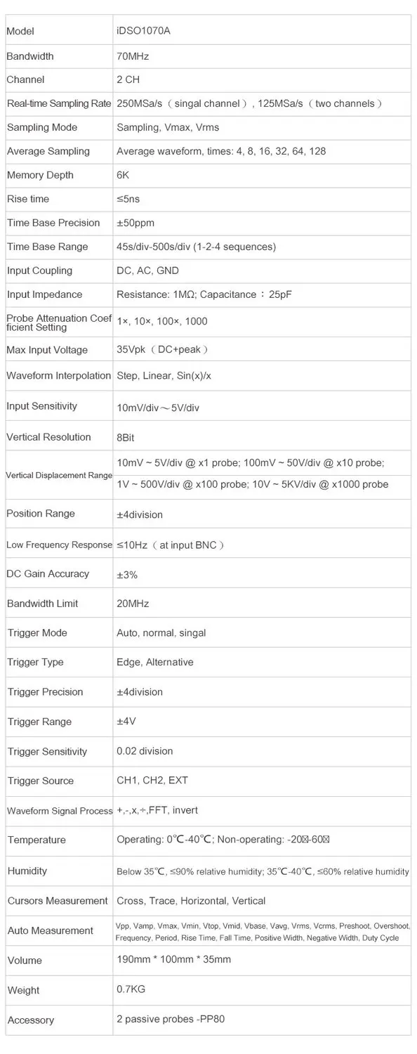Hantek Official iDSO1070A Digital Oscilloscope USB iPhone/iPad/Android/Windows Osciloscopio Portatil With WIFI Oscillograph