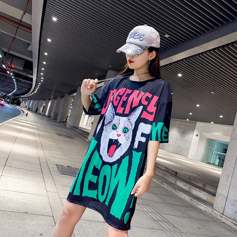 

2020 New Summer Women O-Neck Short Sleeve Loose T-shirts Female Fashion Street Style Cartoon Alphabet Printing Stitching Tops