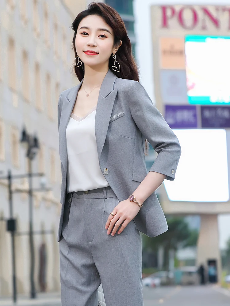 Весенне-летние официальные женские деловые костюмы с рукавом до локтя брючные