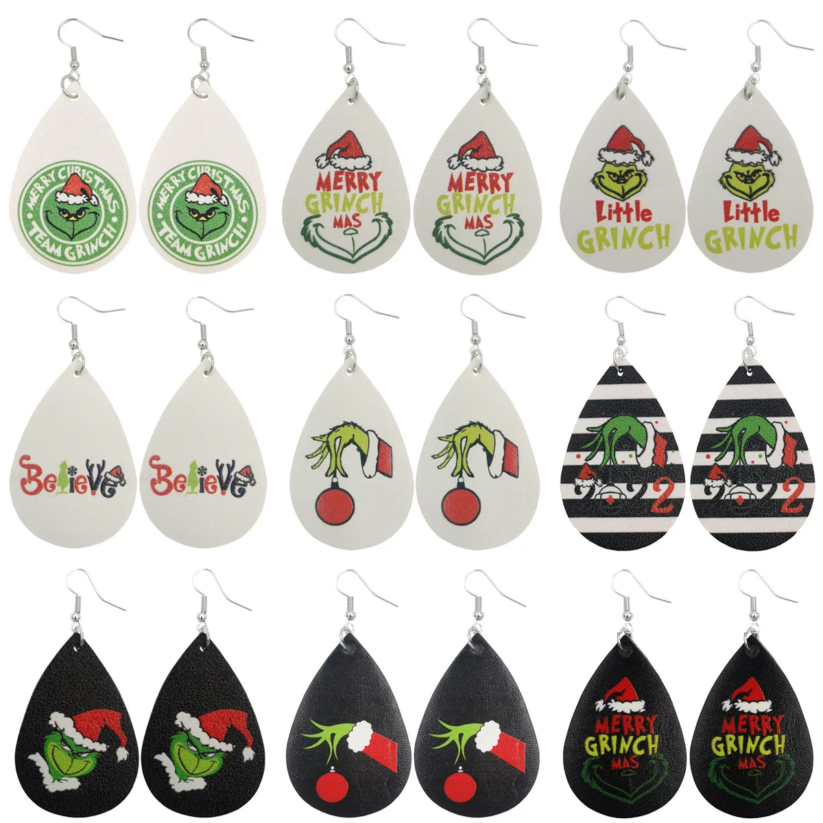 

Christmas Grinch Fun Cartoon Earrings Leather PU Dangle Earrings Women Girl Earrings Dress Up For Christmas Eve Party