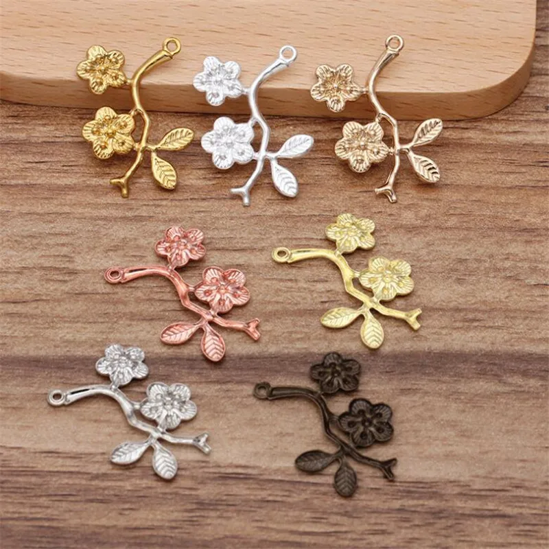 50 шт./лот 29 мм посеребренные подвески в виде цветов и листьев DIY винтажные модные