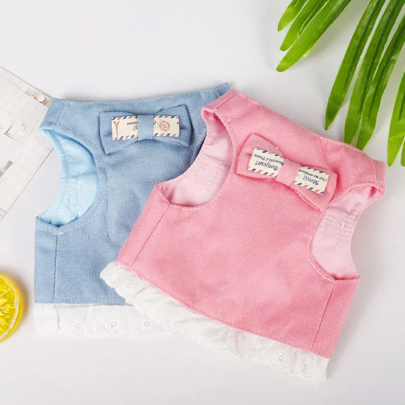 Джинсовый поводок для прогулок с кошкой удобный милый жилет из денима бантом