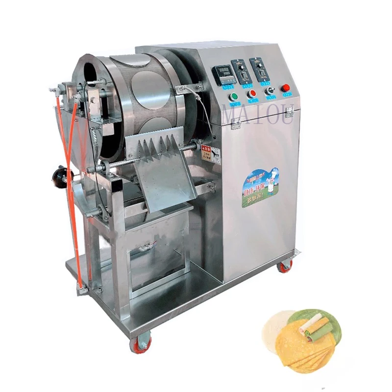 

Professional Pita flat Bread Making Machine Mexico Burrito Wrapper Tortilla Roti Spring Roll Sheet Roast Duck Pancake Machine