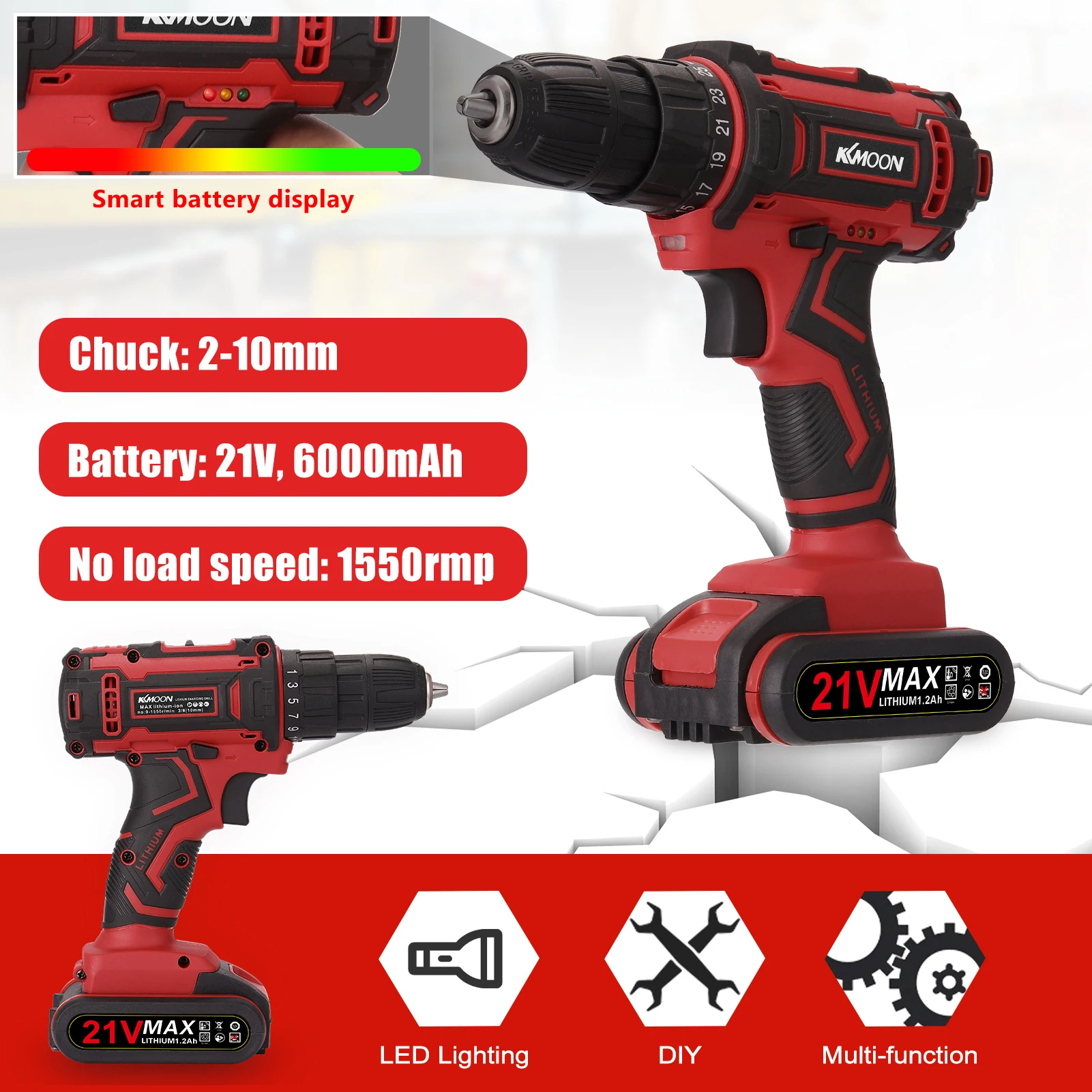 

21V Wireless Drill Multifunctional Electric Cordless Drill Rechargeable Hand Drills Electric Power Tools With Lithium Battery