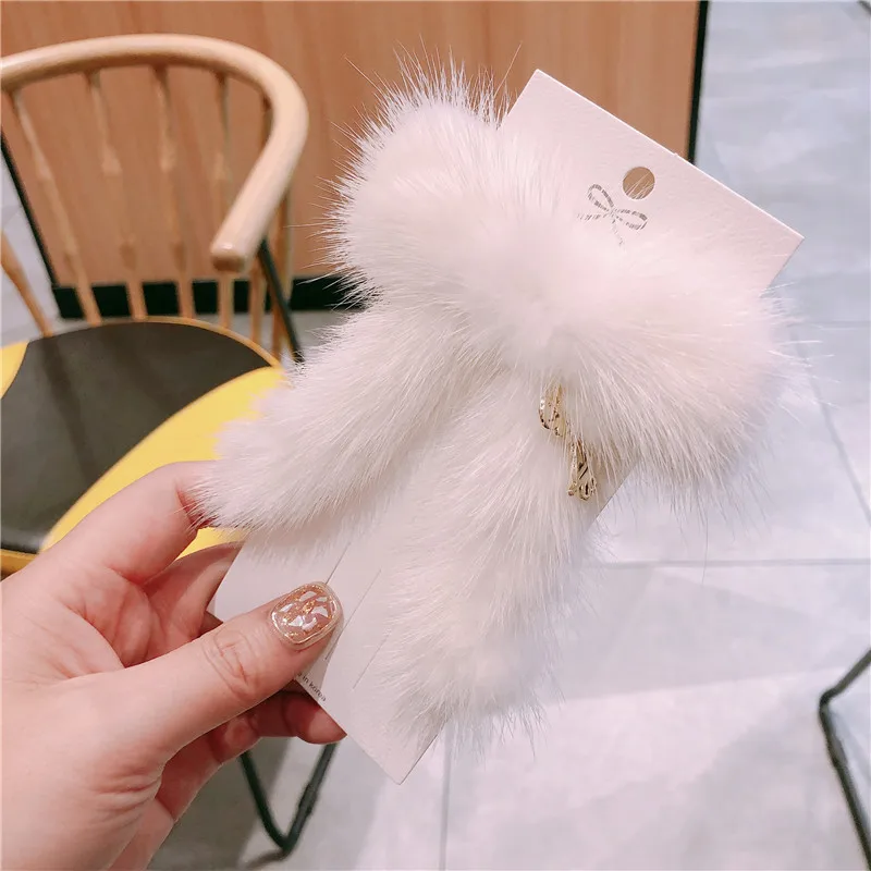 

Mink Hair Bow Hairpin Girl Korean Head Trim Side Clip Autumn And Winter Women Temperament Spring Clip Student Hair Accessories