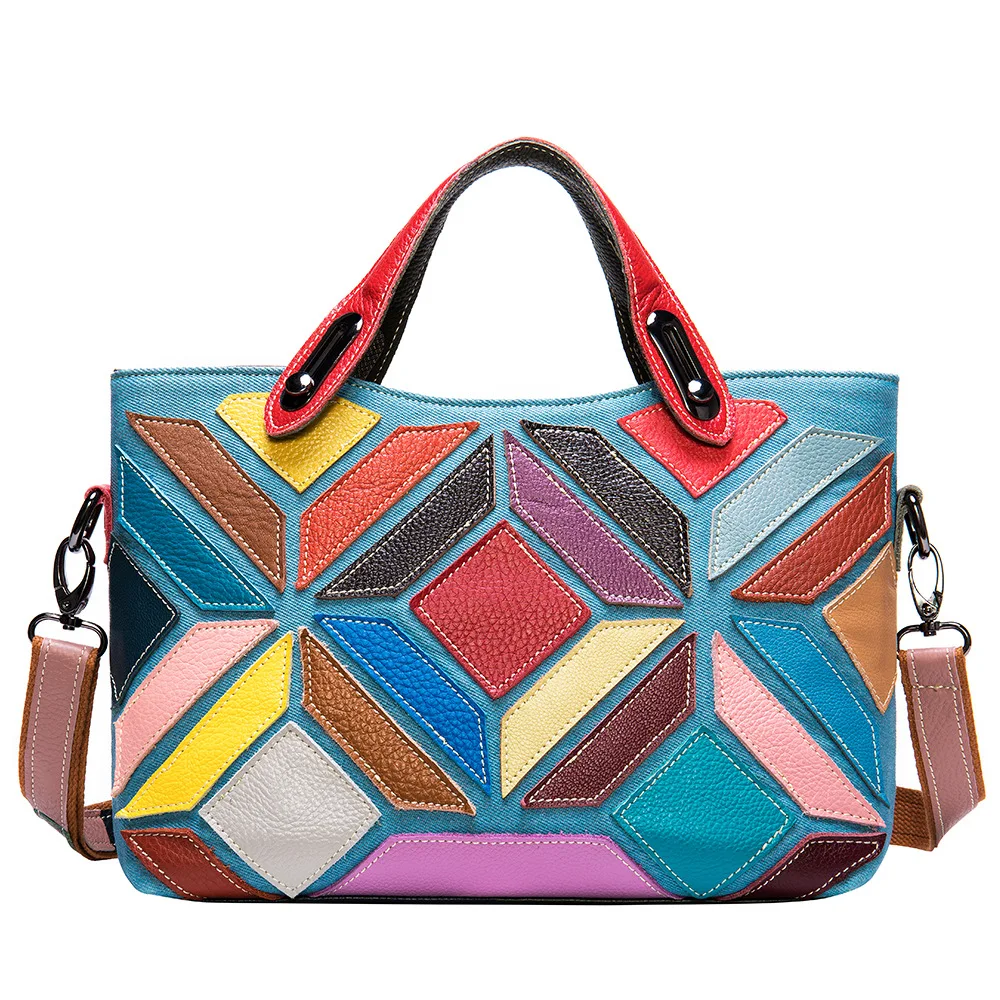 

MVA Women's Bag Fashion Handbags Geometric Shoulder Bag Ladies Satchel Genuine Leather Messenger Bag Colorful Tote Bag Purse