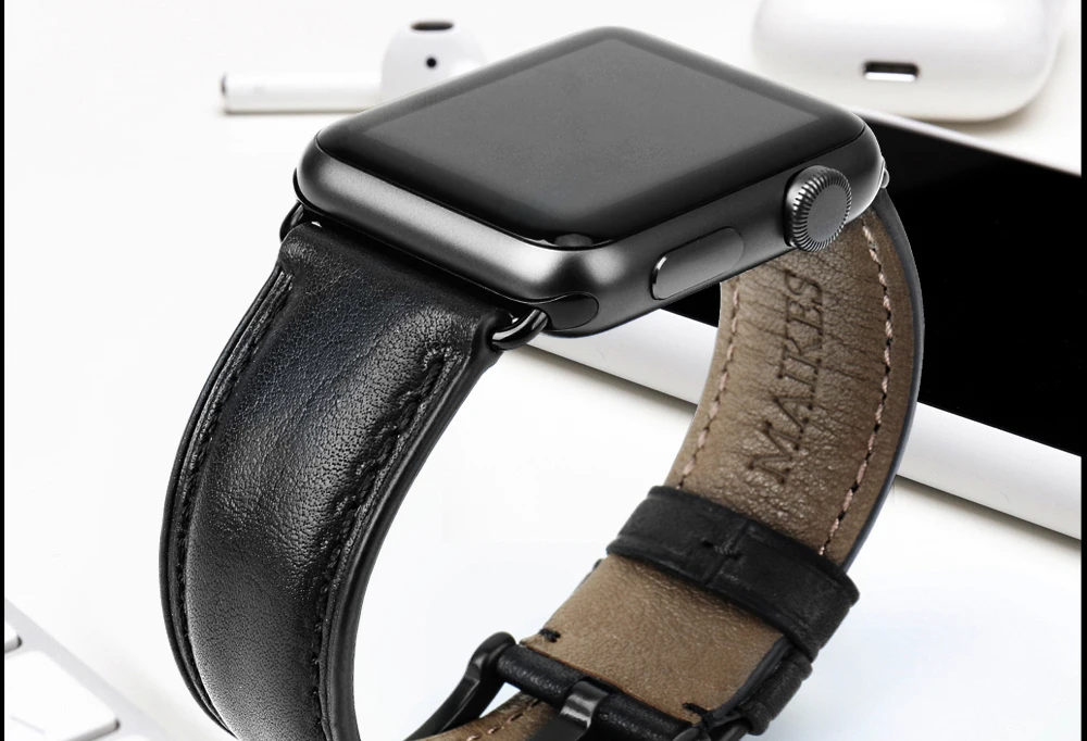 MAIKES из натуральной кожи ремешок для наручных часов для Apple Watch, версии 44 мм, 42 мм, 40 мм, 38 мм, версия 4/3/2/1 Для мужчин и Для женщин наручных часов iWatch, ремешок для часов