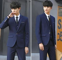 solid color slim suits mens big tall vested three piece suit casual wedding groom suits